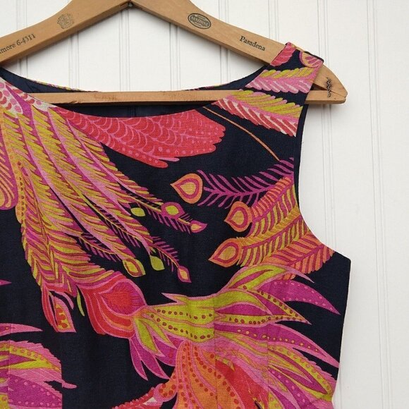 Nanette Lepore Exotic Plume Mini Dress Size 6 Floral Silk Linen Blend Pockets - Picture 4 of 10